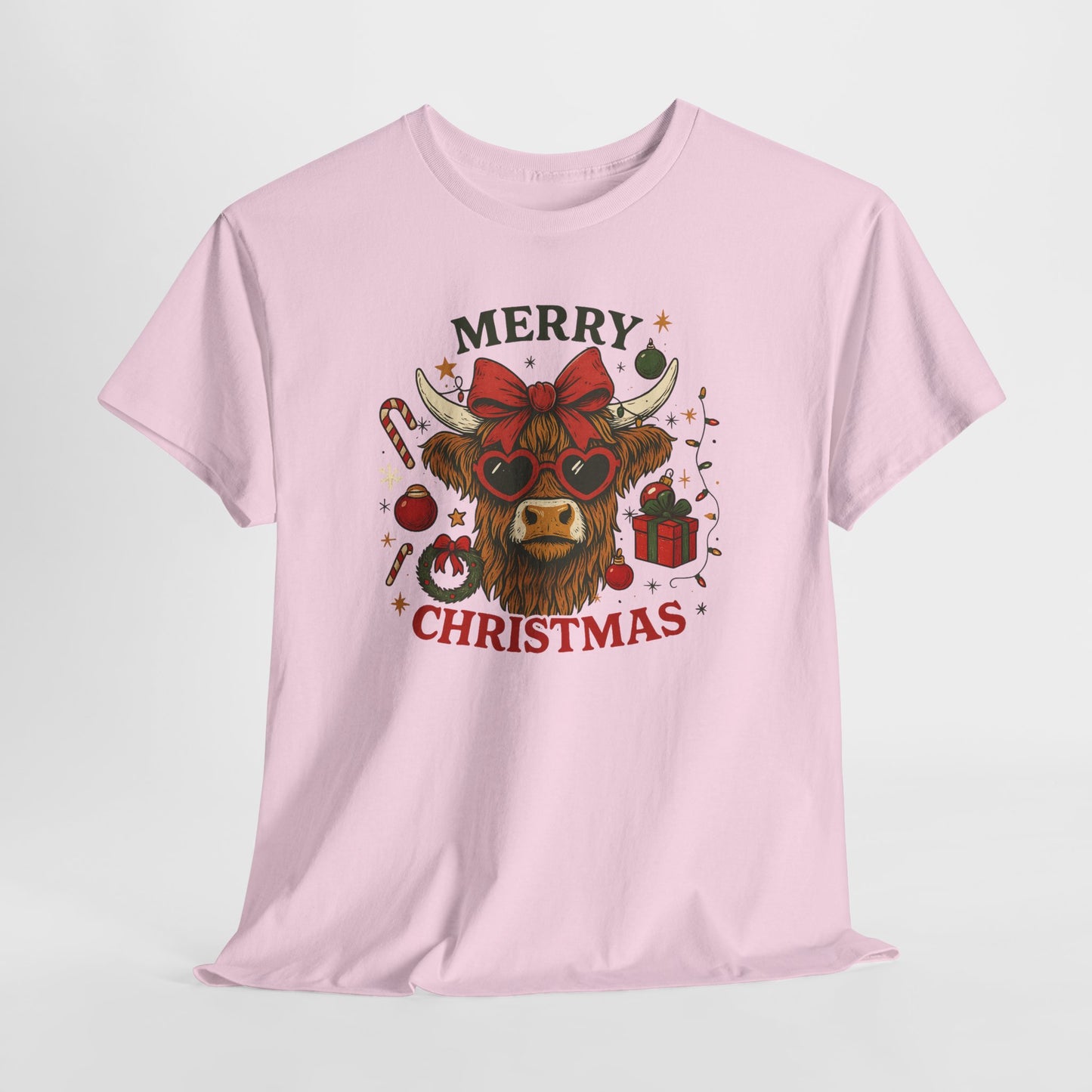 Cozy Highland Sassy Cow with Bow & Sunglasses Christmas Tee