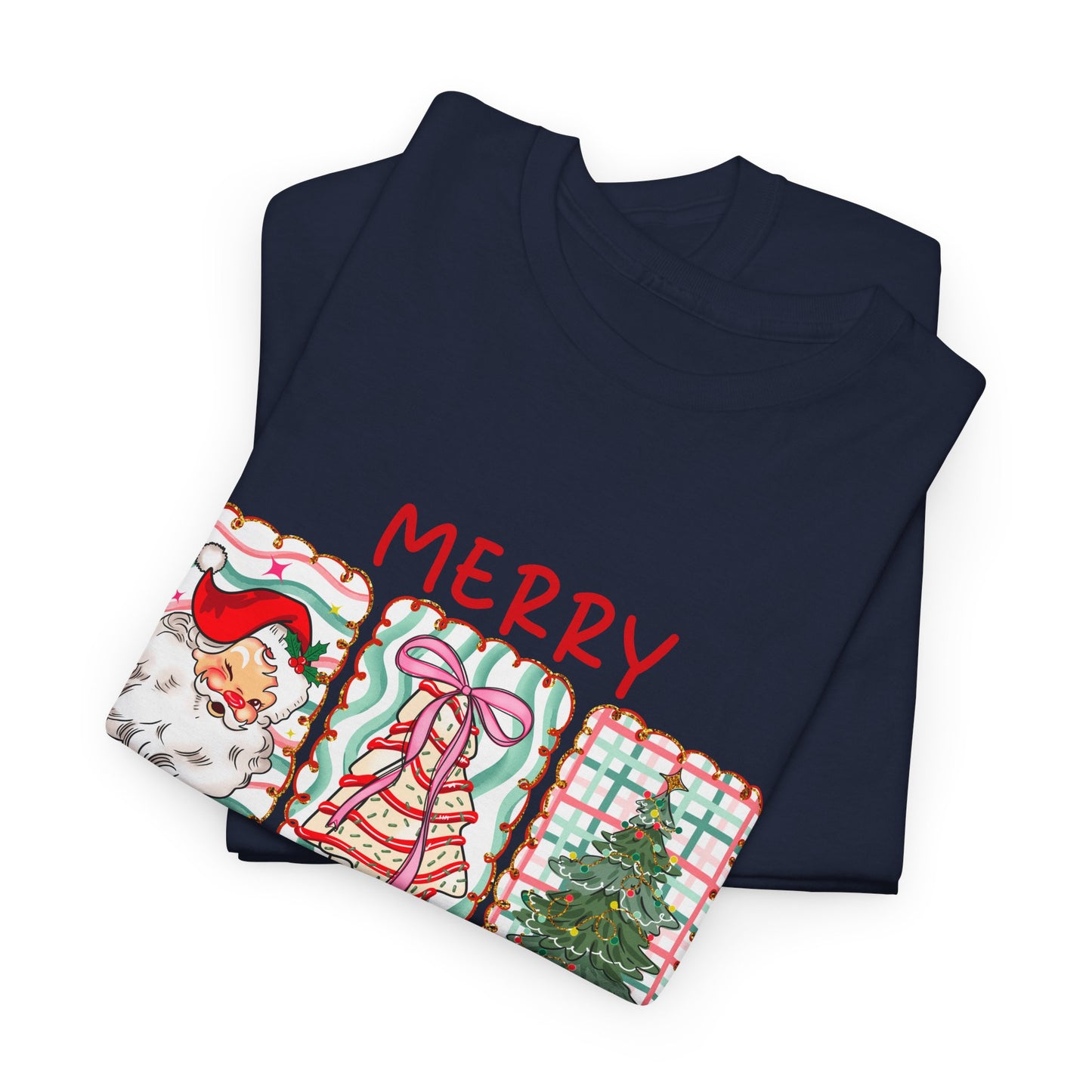 MERRY CHRISTMAS Grid T-Shirt | Santa, Tree, and Plaid Window Pane Tee