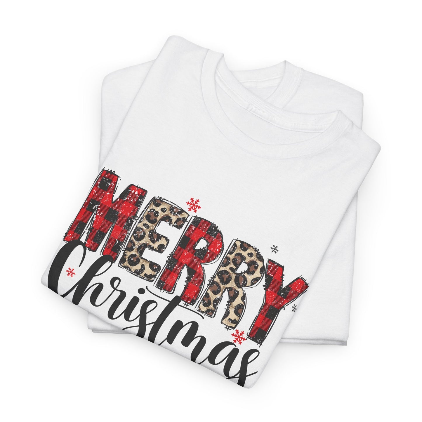 Red Plaid & Leopard Print Merry Christmas Tee