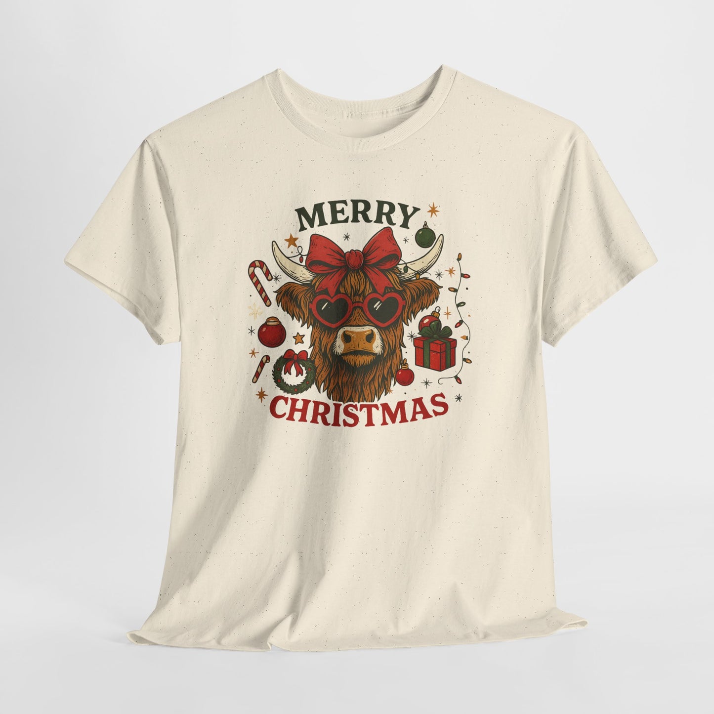 Cozy Highland Sassy Cow with Bow & Sunglasses Christmas Tee
