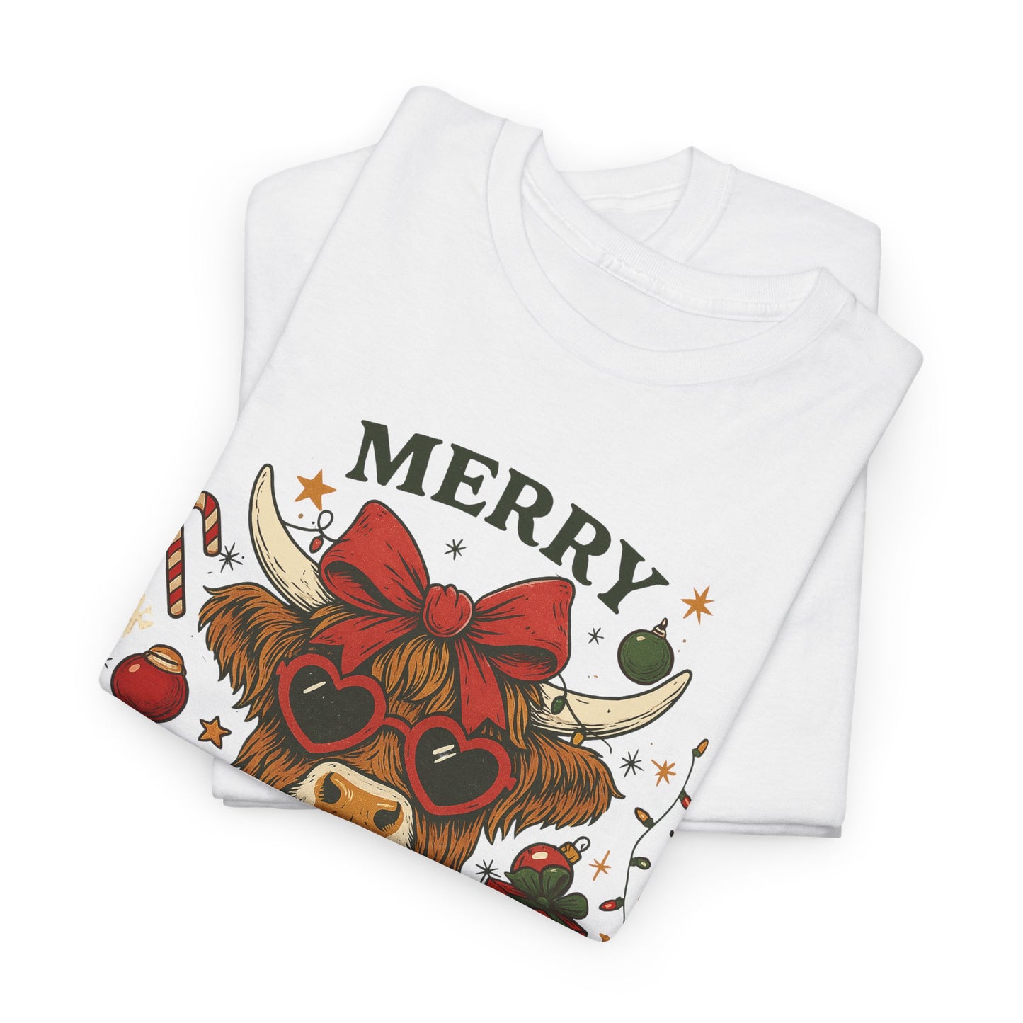Cozy Highland Sassy Cow with Bow & Sunglasses Christmas Tee