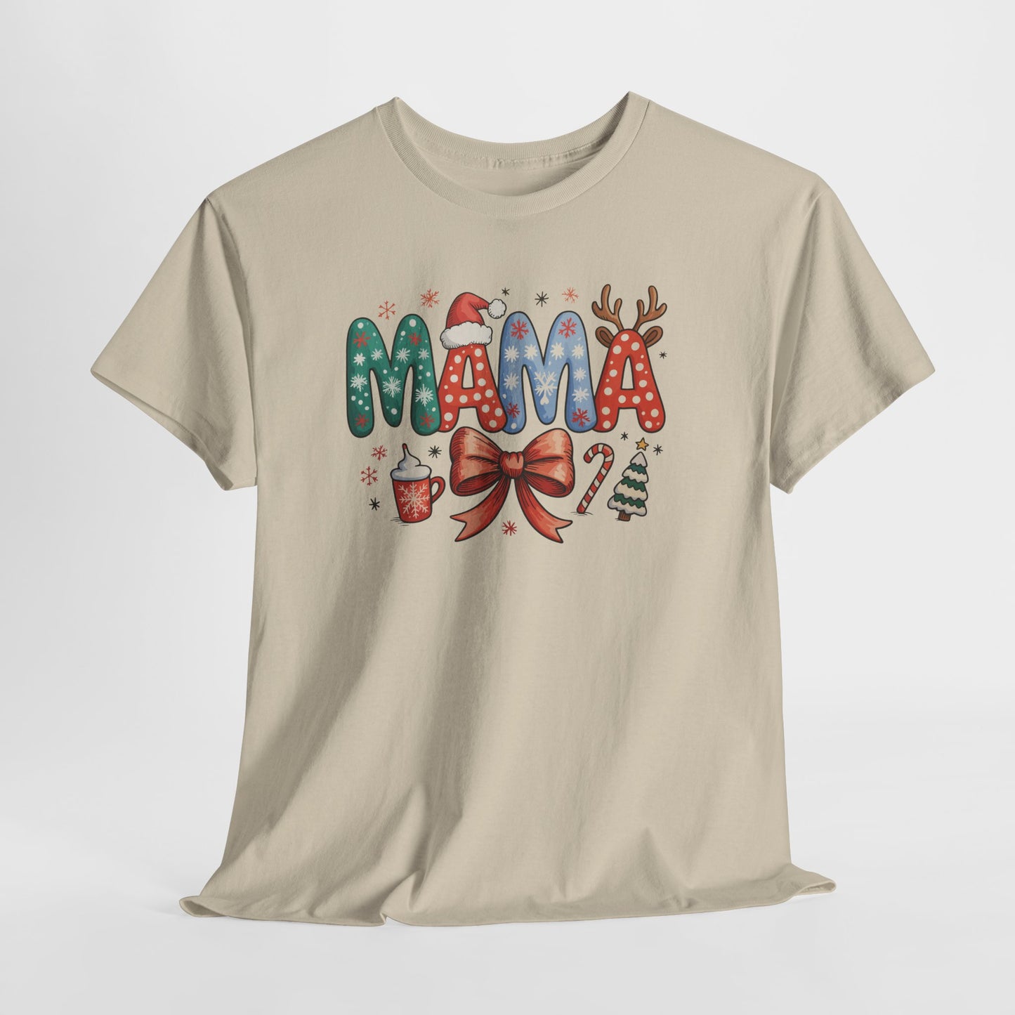 Cute Holiday MAMA Shirt | With Santa Hat, Bow, and Christmas Tree Graphic