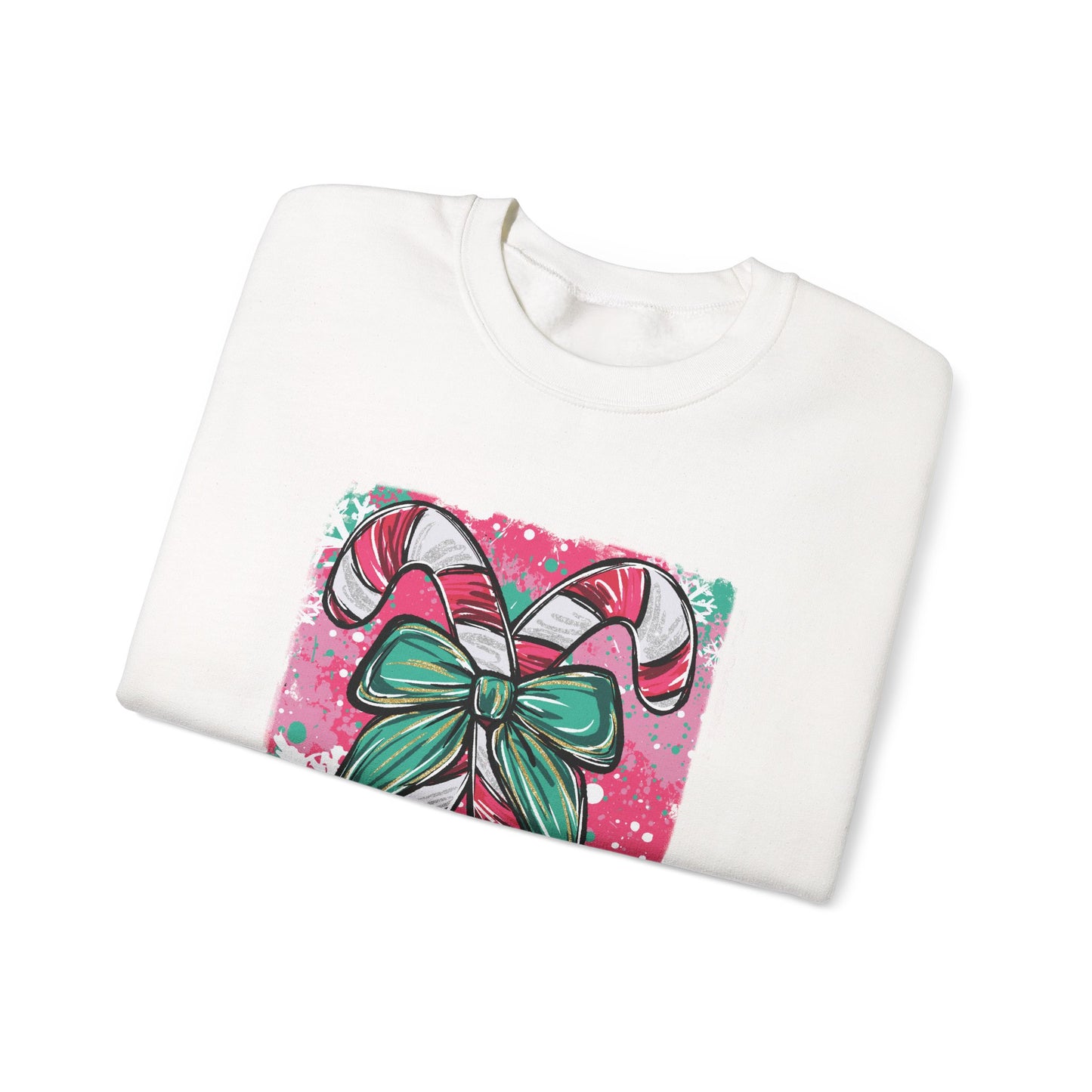 Cute Holiday Candy Cane and Bow Christmas Sweatshirt