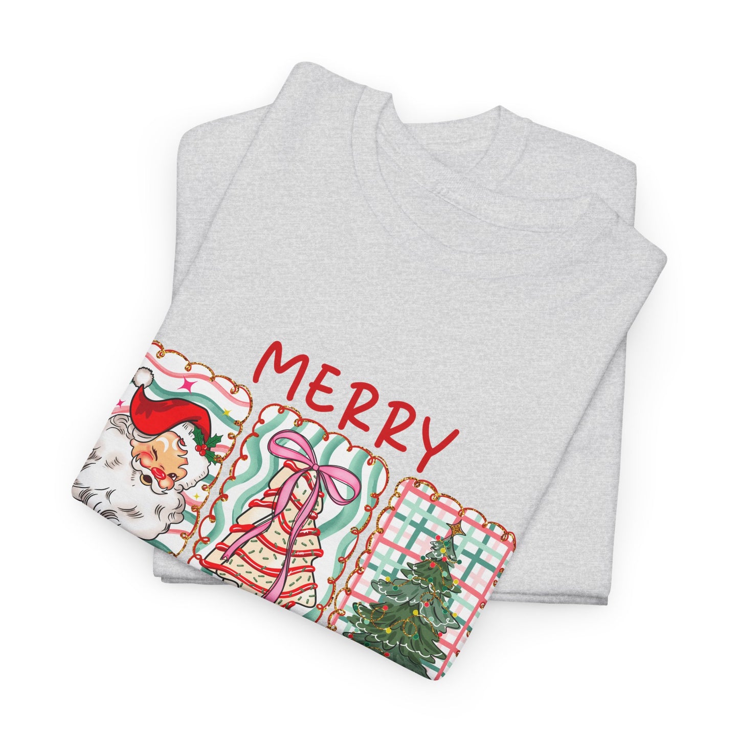 MERRY CHRISTMAS Grid T-Shirt | Santa, Tree, and Plaid Window Pane Tee