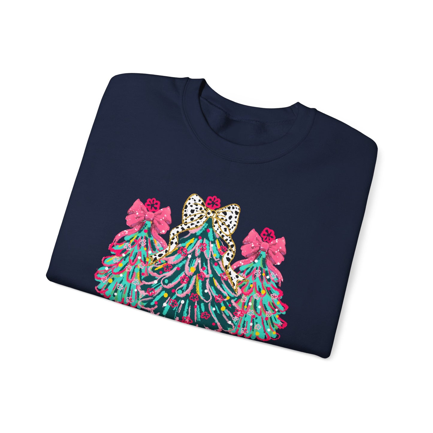 Merry & Bright' Sassy Fun Cheetah Print Bow Christmas Trees Sweatshirt