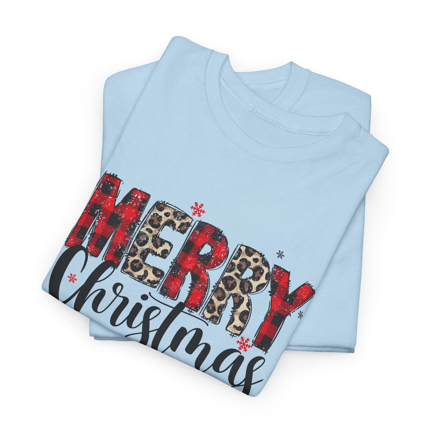 Red Plaid & Leopard Print Merry Christmas Tee