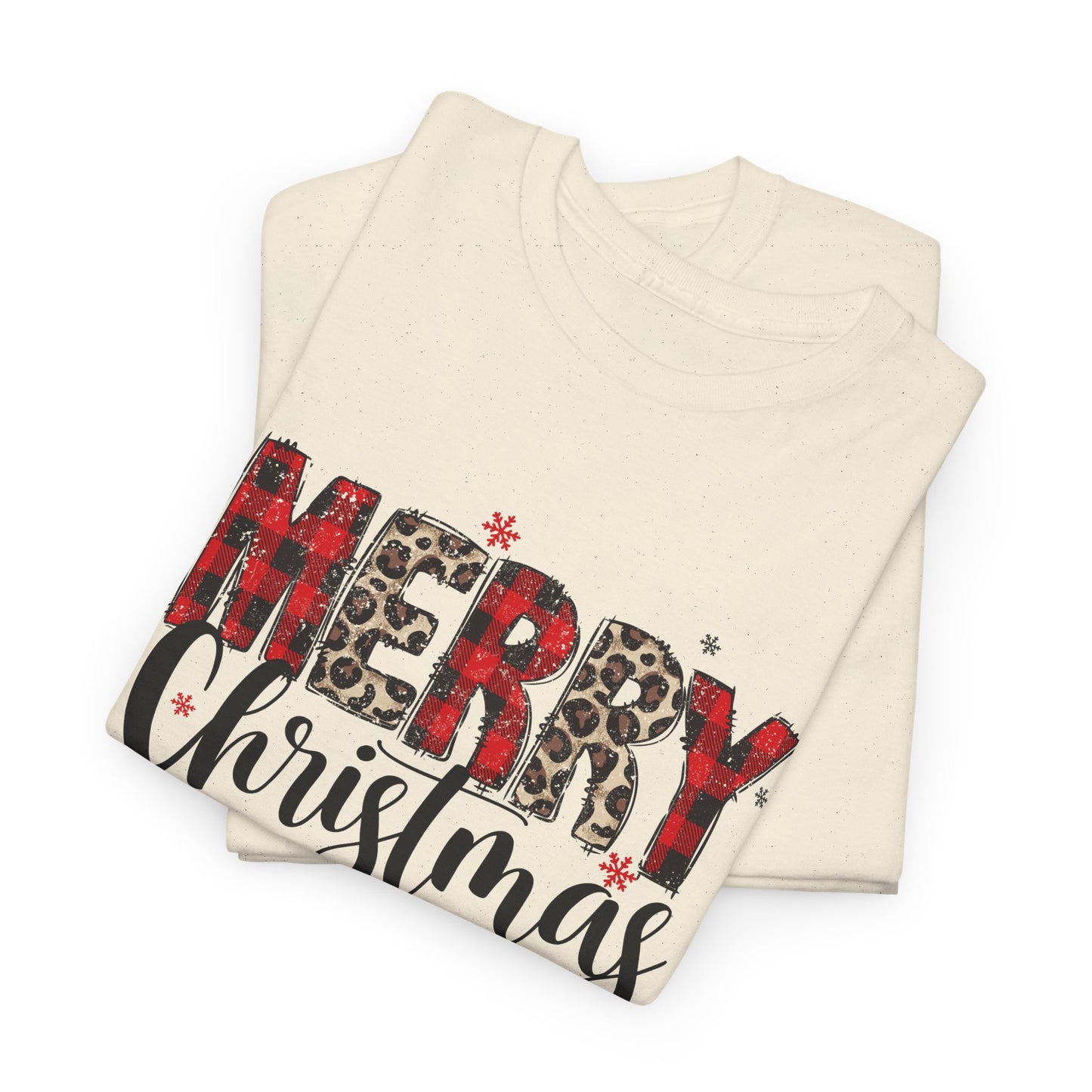 Red Plaid & Leopard Print Merry Christmas Tee