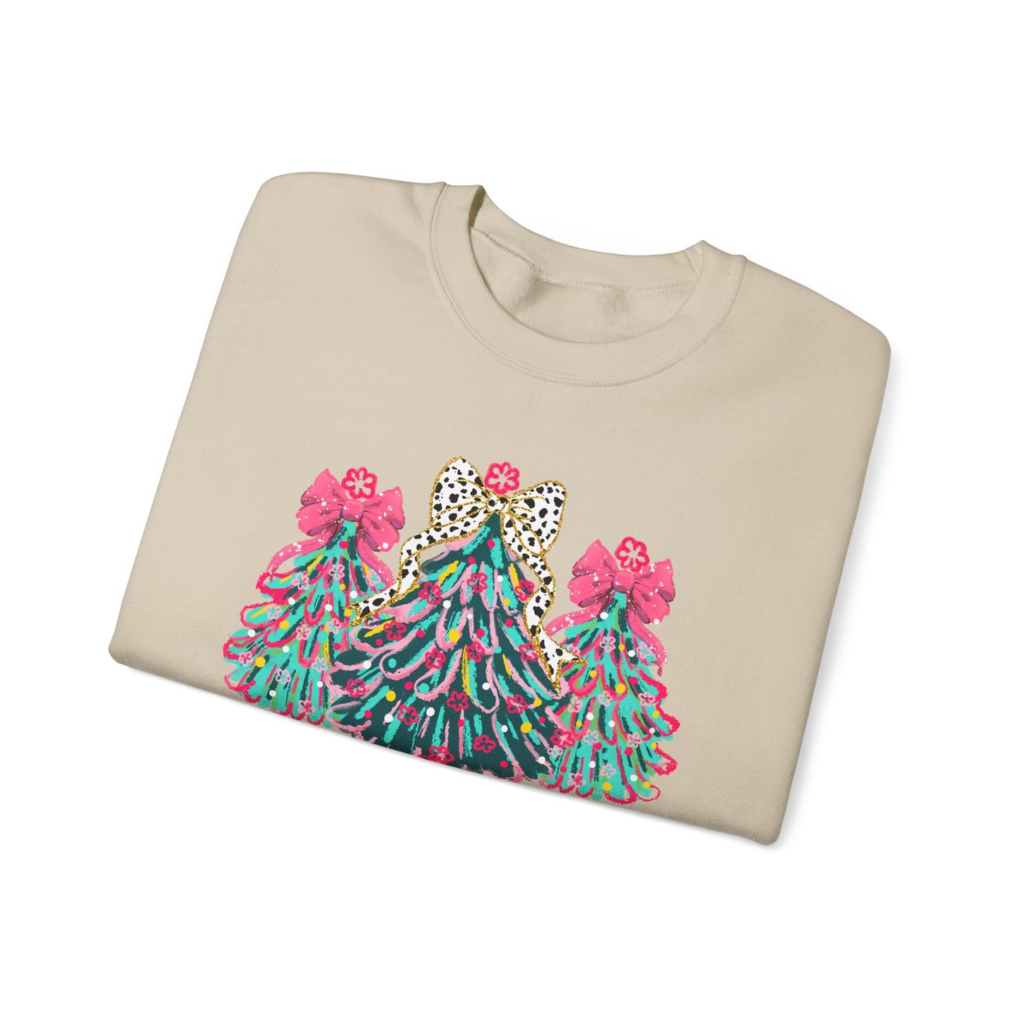 Merry & Bright' Sassy Fun Cheetah Print Bow Christmas Trees Sweatshirt