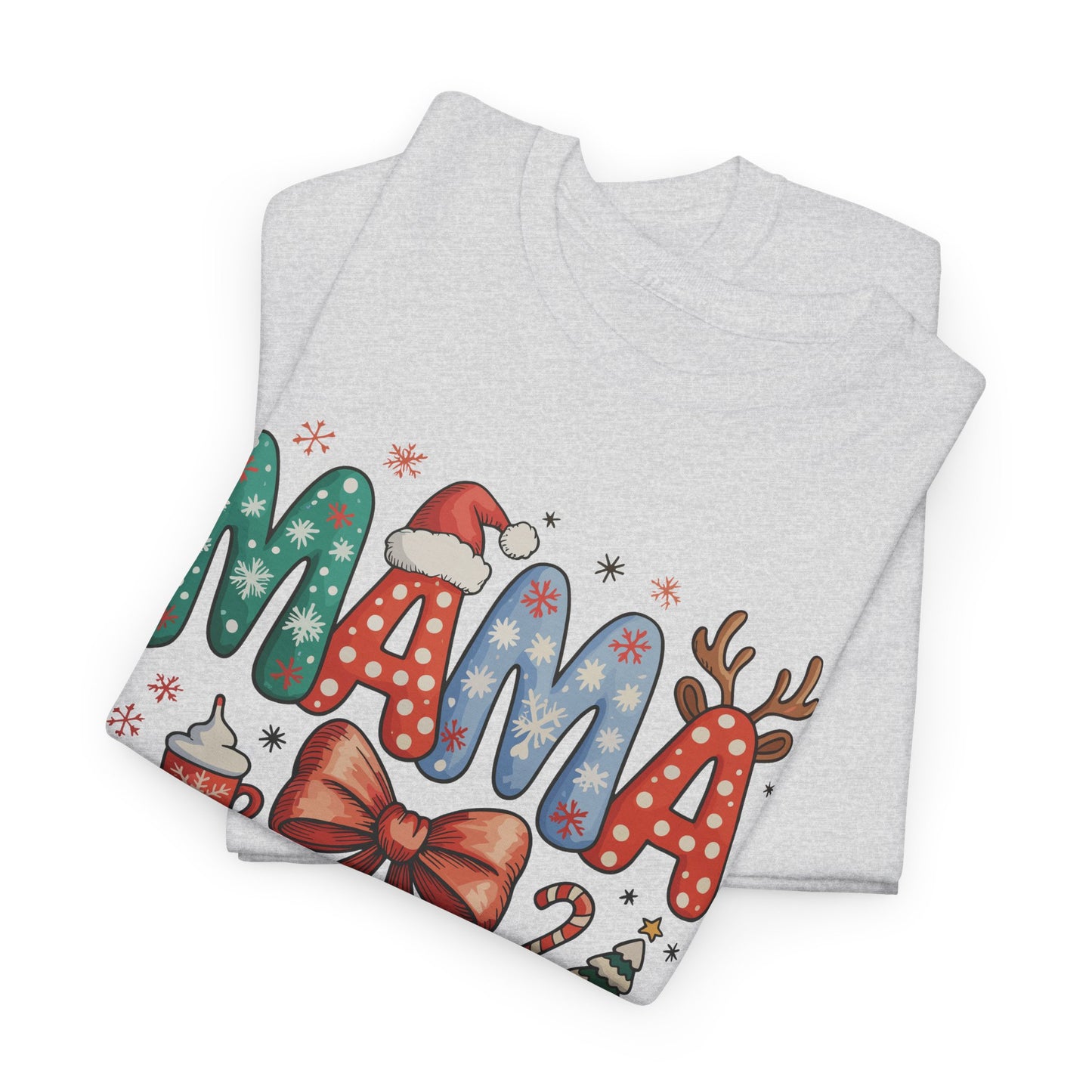 Cute Holiday MAMA Shirt | With Santa Hat, Bow, and Christmas Tree Graphic