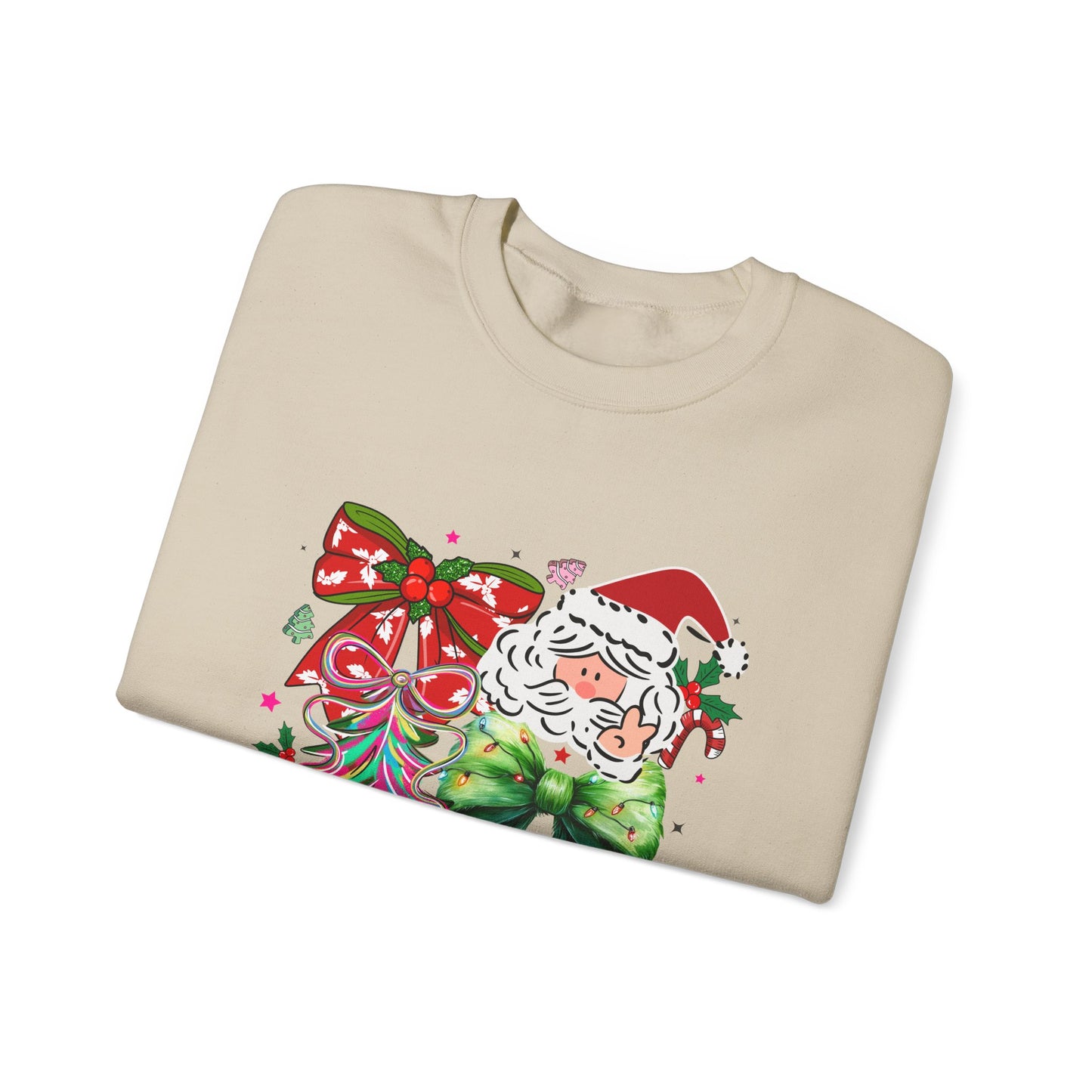 Festive Vibrant Retro Santa and Christmas Bow Graphic Sweatshirt