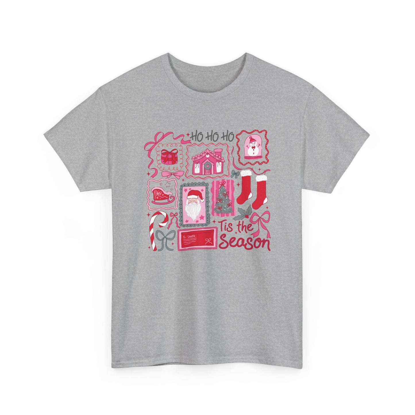 Vintage Christmas Stamp Collage T-Shirt | Ho Ho Ho Holiday Tee