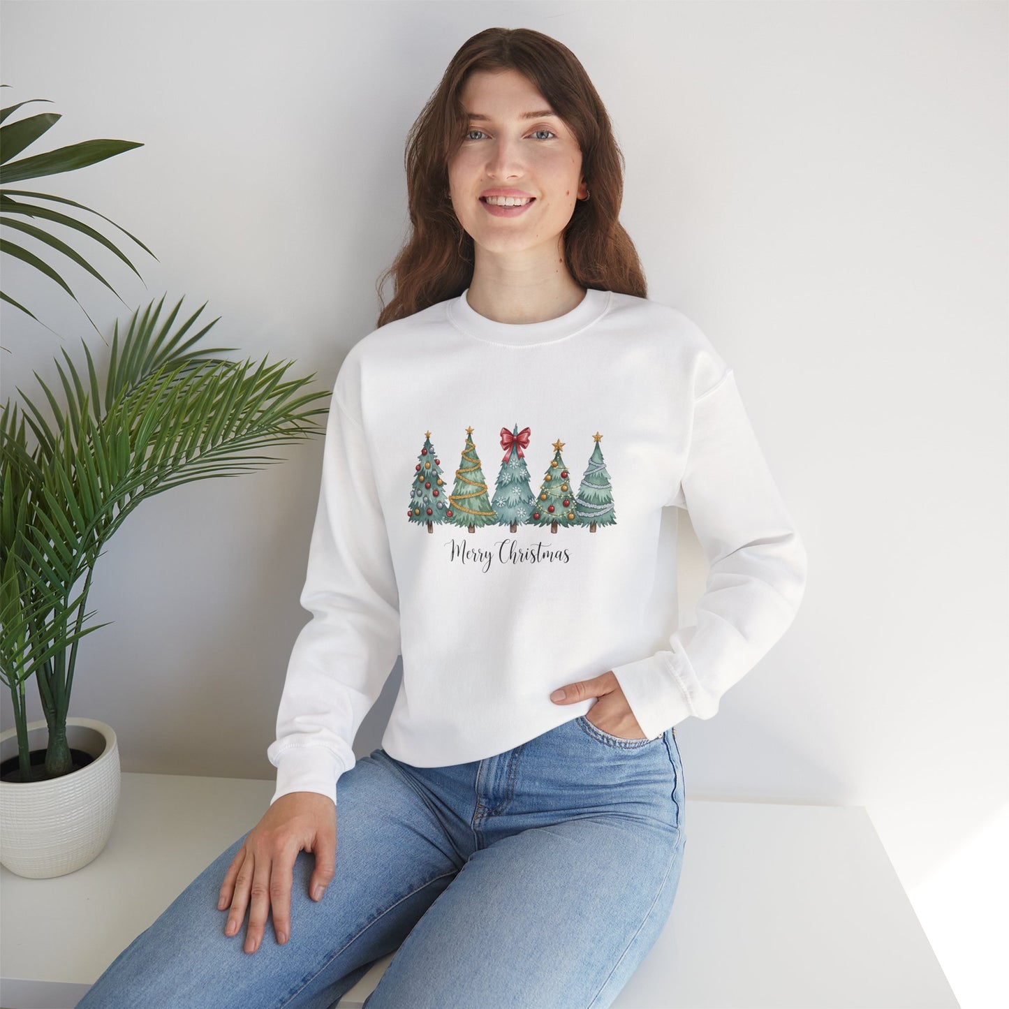 Merry Christmas Watercolor Festive Holiday Tree Forest Sweatshirt