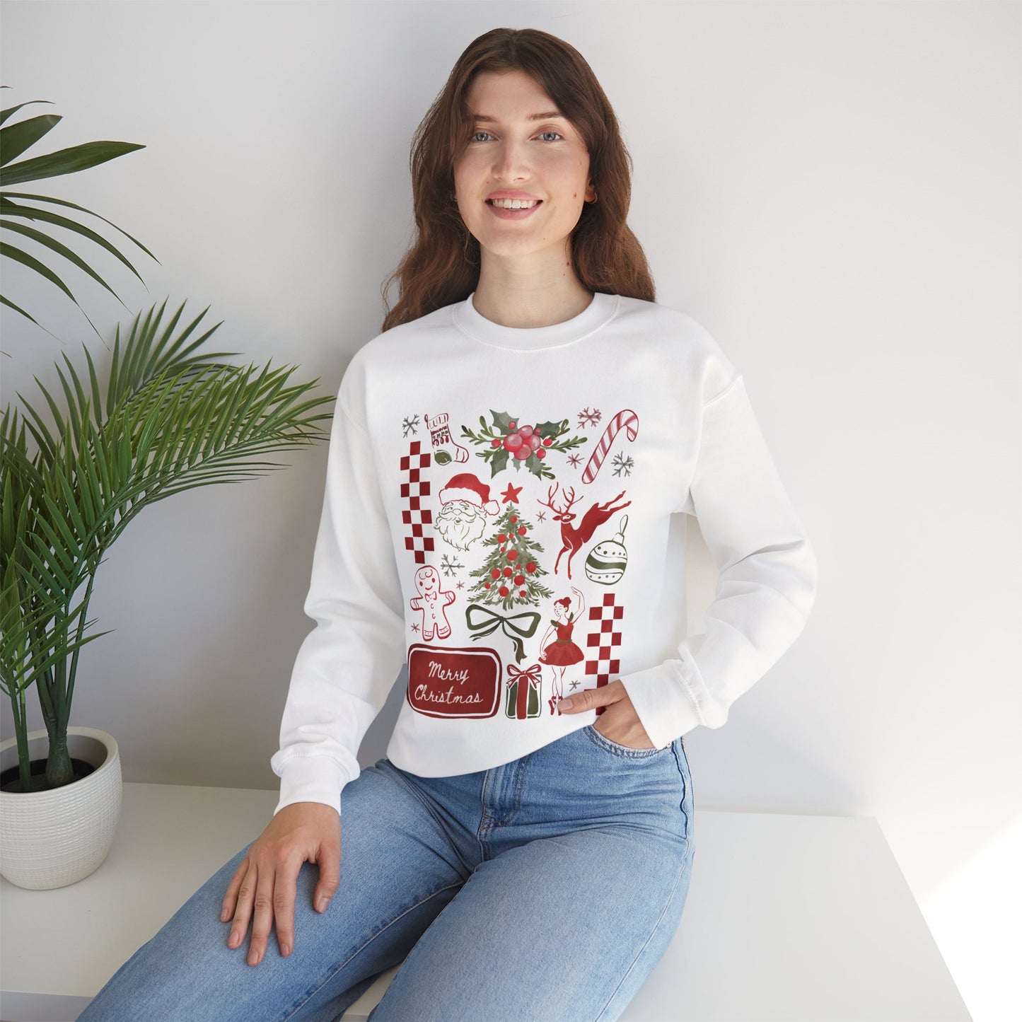 Cute Cozy Santa and Reindeer Christmas Collage Sweatshirt