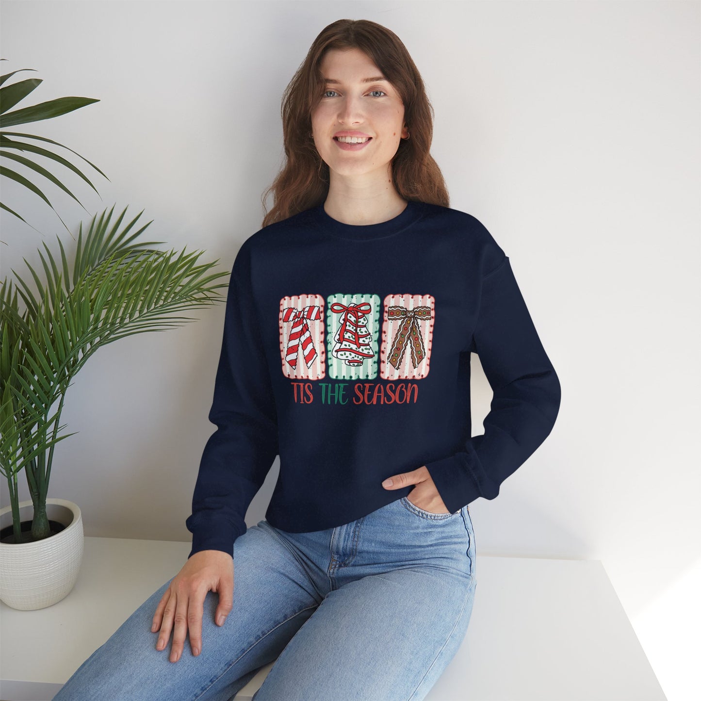 Retro Tis The Season Holiday Christmas Bell & Bow Blocks Sweatshirt