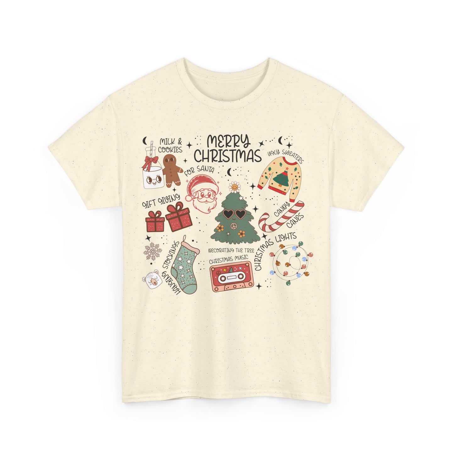 Merry Christmas Doodle Icon T-Shirt | Vintage Holiday Aesthetic Tee