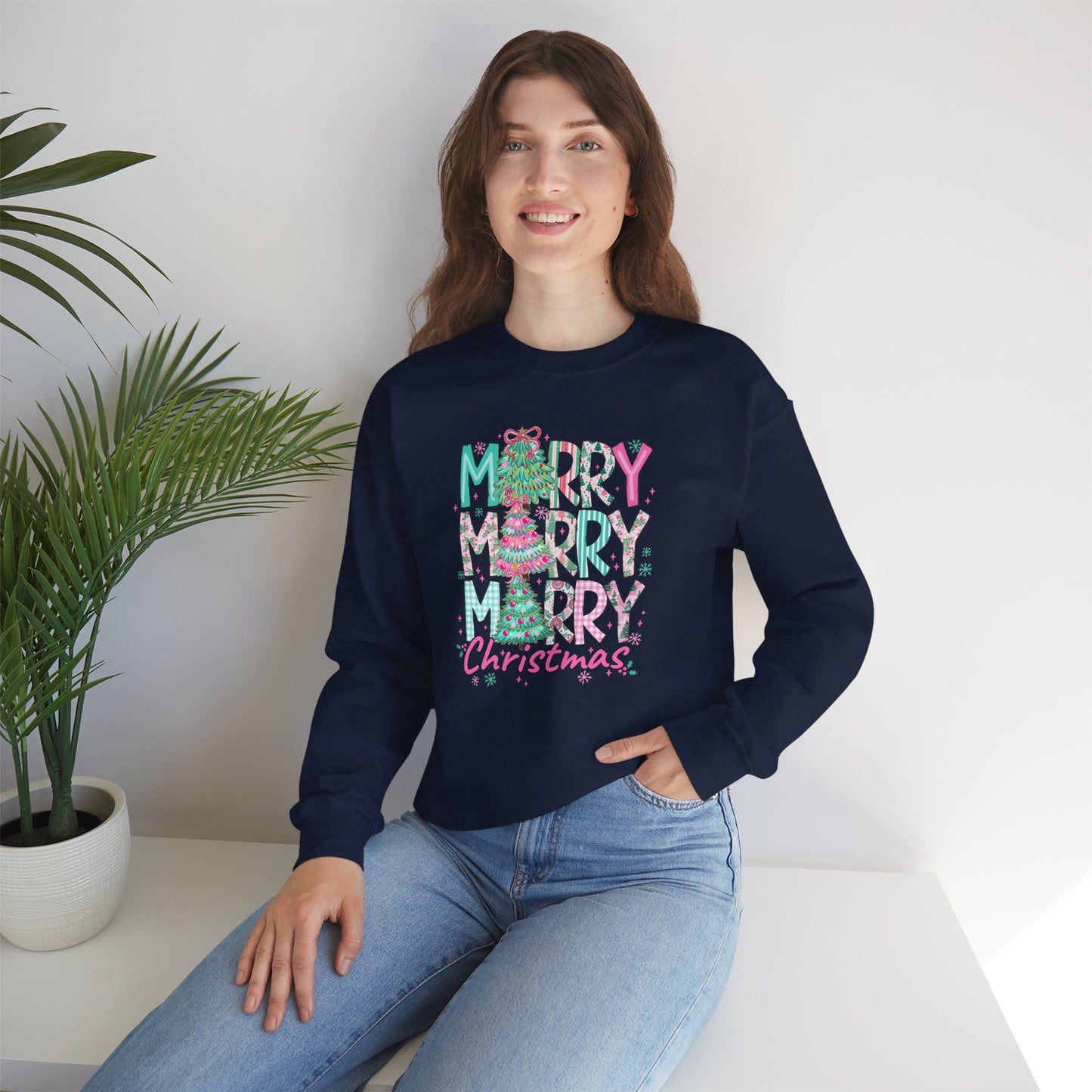 Bold Merry Merry Merry Pink Teal Christmas Sweatshirt