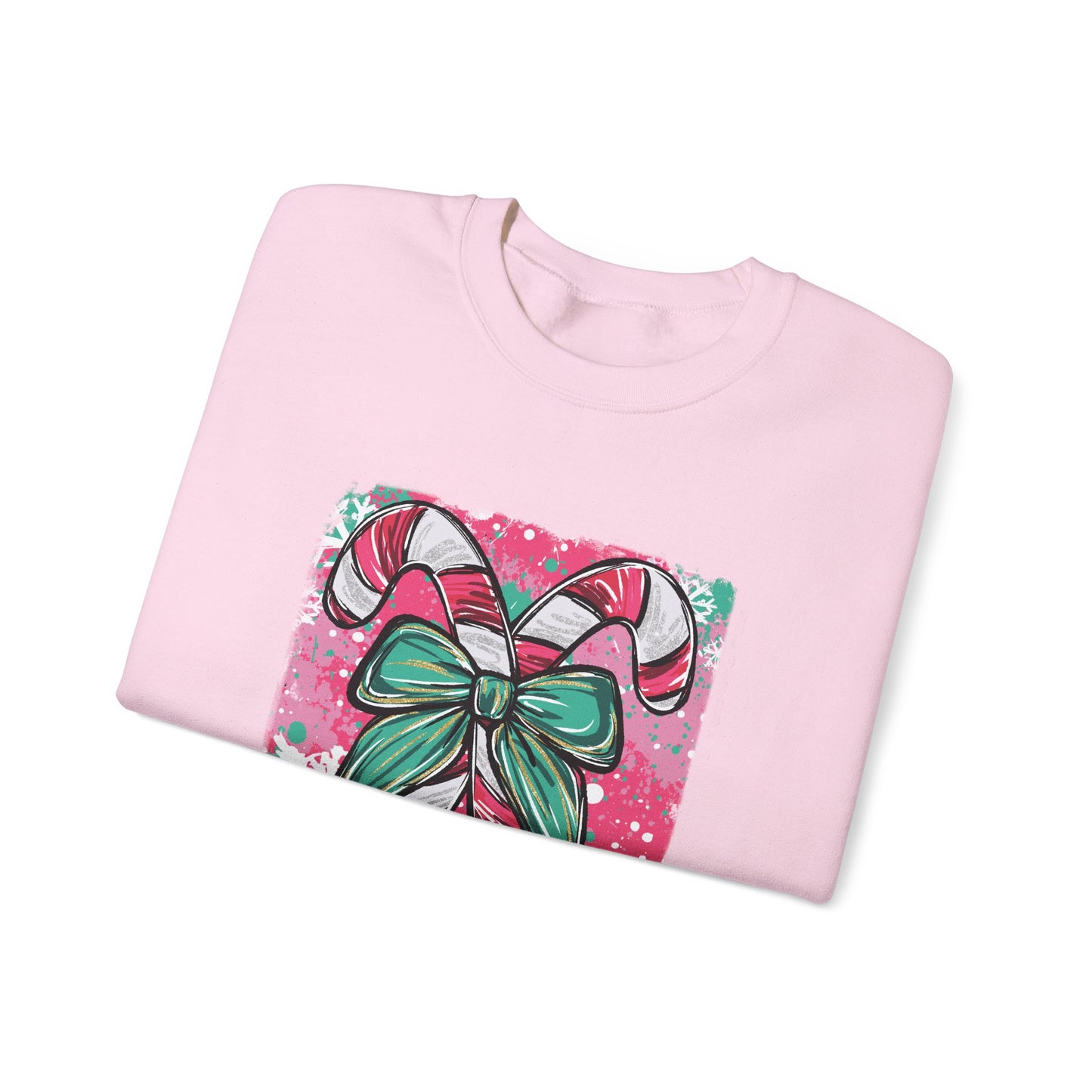 Cute Holiday Candy Cane and Bow Christmas Sweatshirt