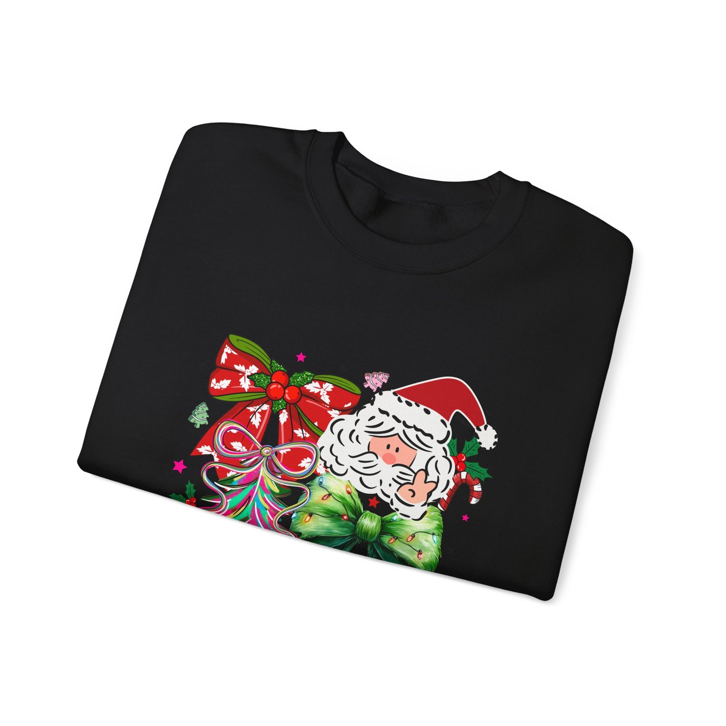 Festive Vibrant Retro Santa and Christmas Bow Graphic Sweatshirt