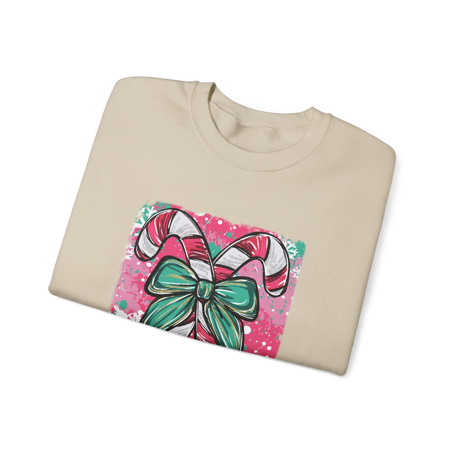 Cute Holiday Candy Cane and Bow Christmas Sweatshirt