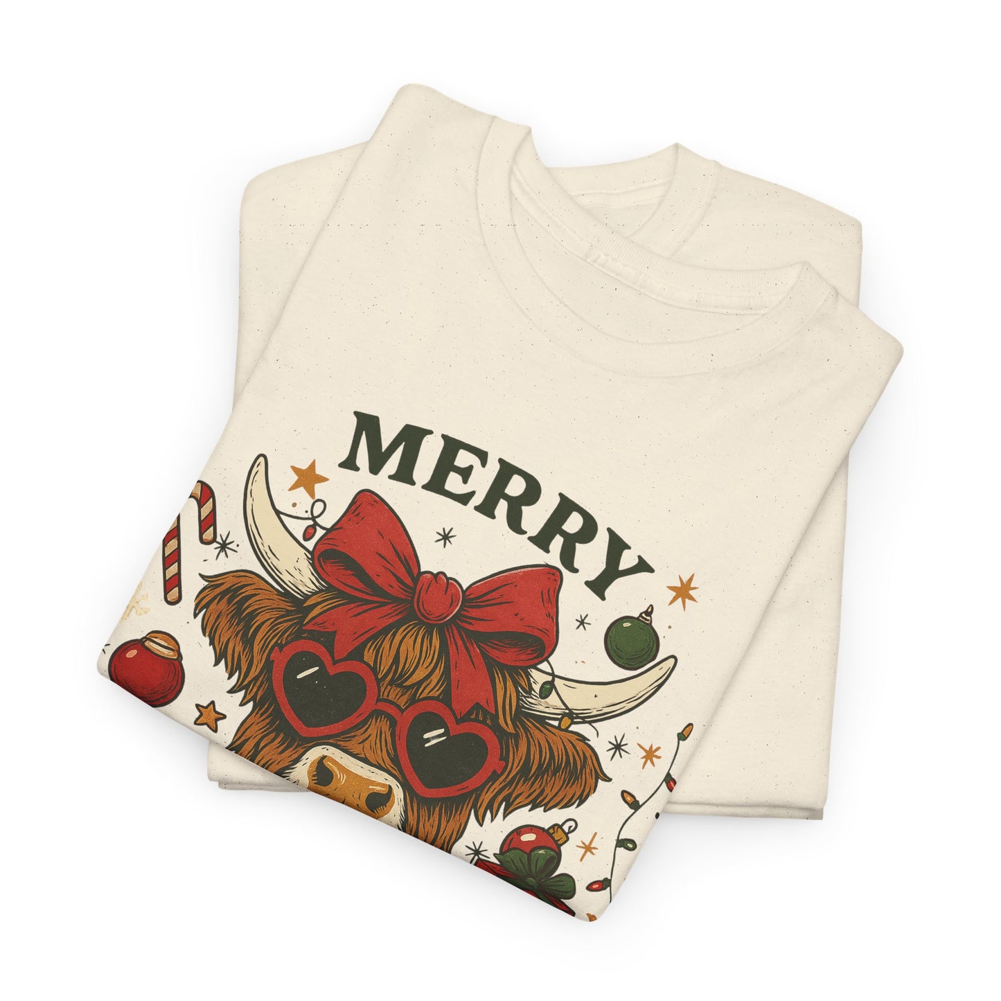 Cozy Highland Sassy Cow with Bow & Sunglasses Christmas Tee