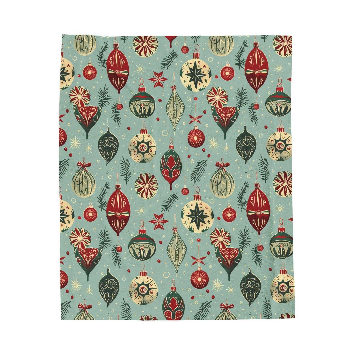 The "Retro Refresh" Holiday Cozy Throw Blanket - Mint & Red Ornament Pattern