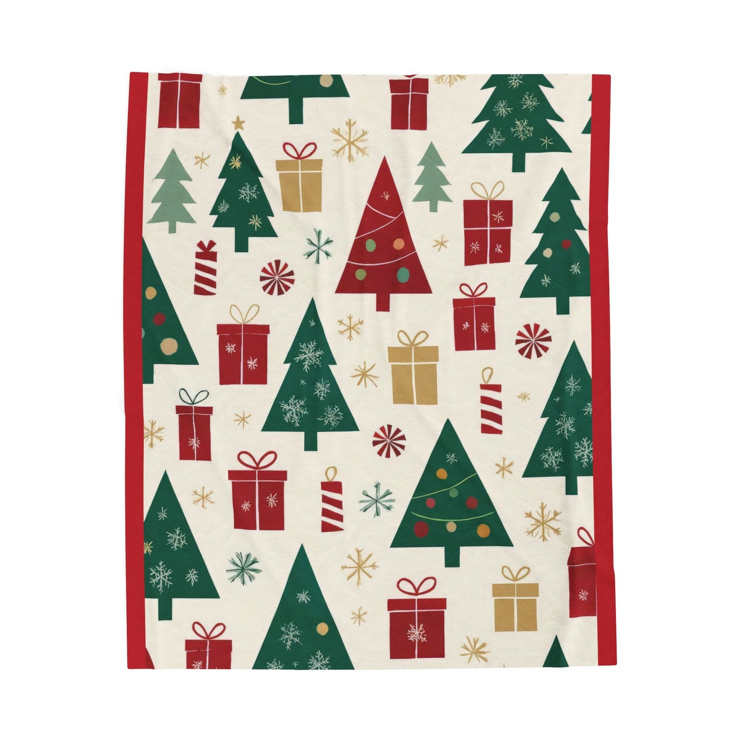Festive Cozy Christmas Holiday Red and Green Tree Pattern Print Fleece Blanket - Christmas Decor, Winter Snuggle, Seasonal Throw
