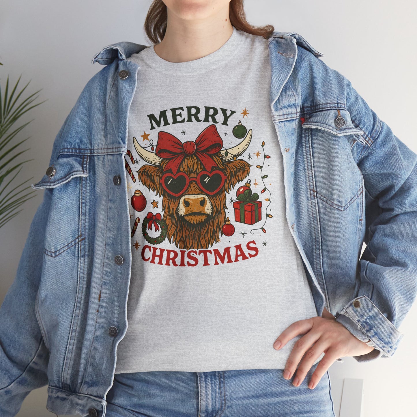 Cozy Highland Sassy Cow with Bow & Sunglasses Christmas Tee