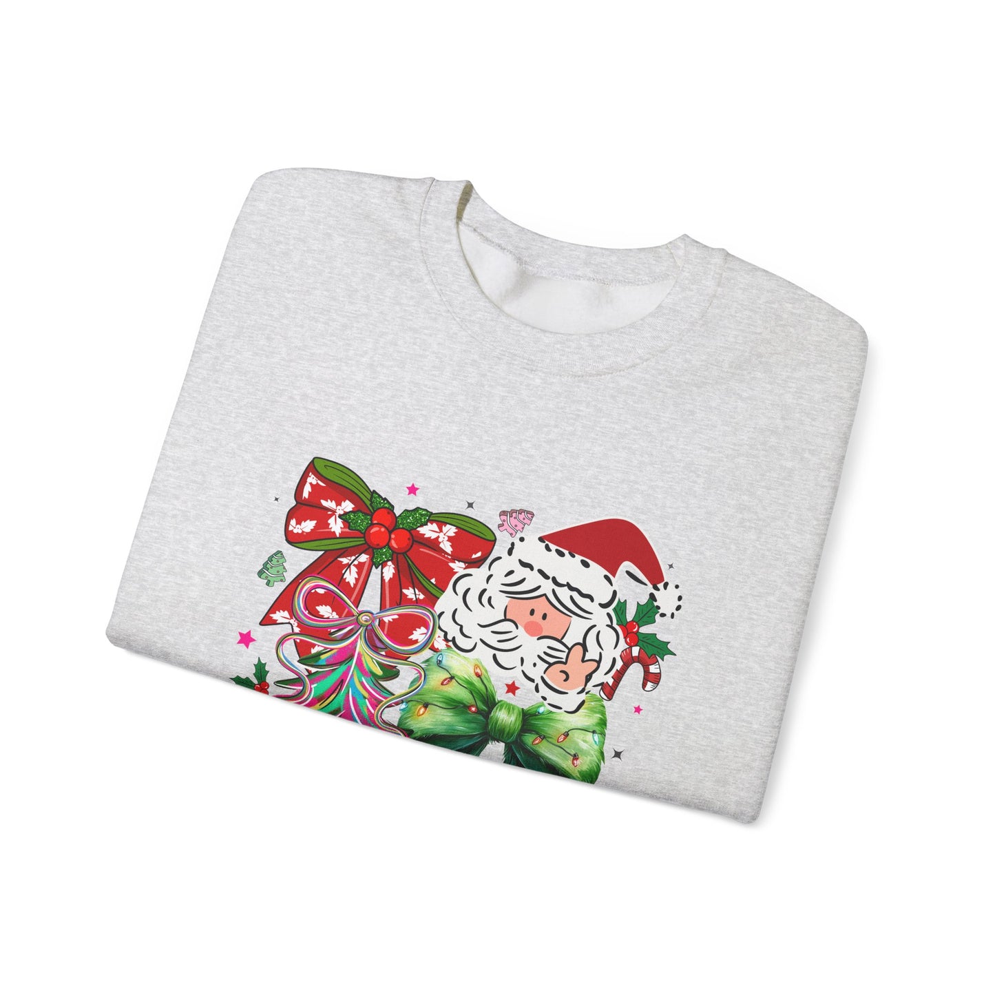 Festive Vibrant Retro Santa and Christmas Bow Graphic Sweatshirt