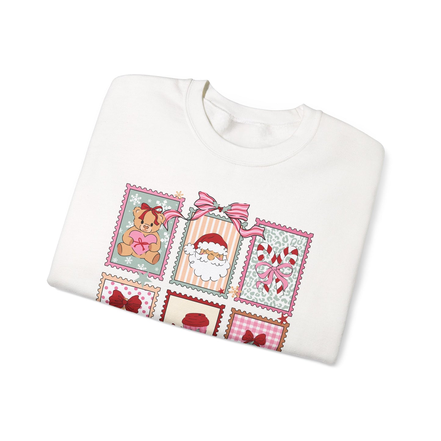 Retro Santa and Reindeer Christmas Stamp Festive Patchwork Holiday Block Sweatshirt