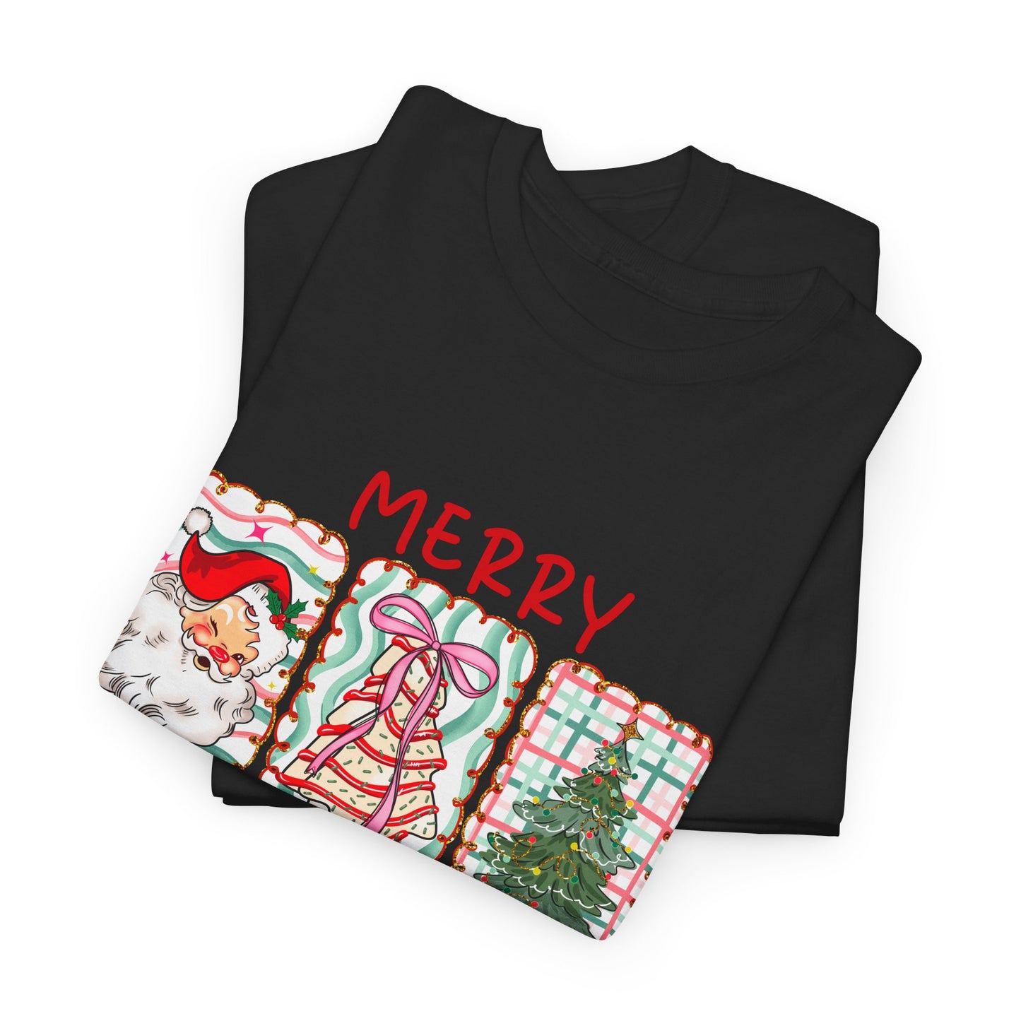 MERRY CHRISTMAS Grid T-Shirt | Santa, Tree, and Plaid Window Pane Tee