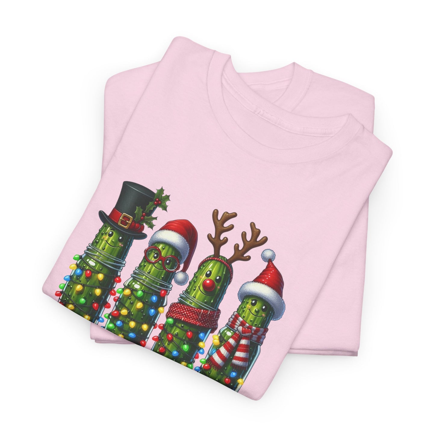 Funny Christmas Pickle T-Shirt | Festive Pickles with Lights and Hats Tee
