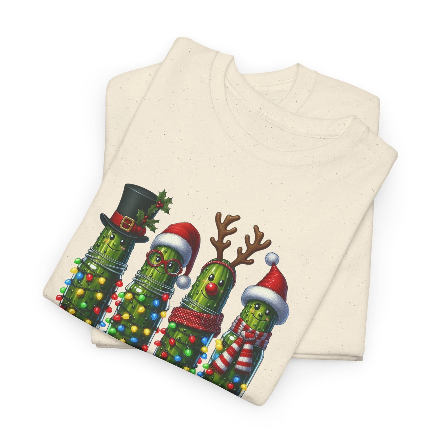 Funny Christmas Pickle T-Shirt | Festive Pickles with Lights and Hats Tee