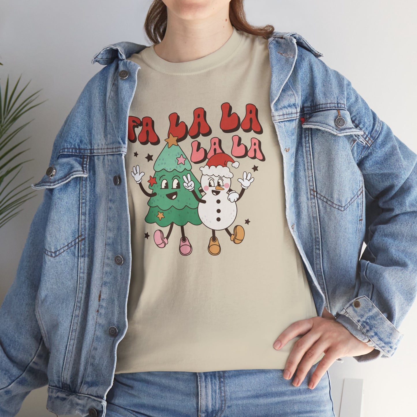 FA LA LA LA Retro Christmas Tree & Snowman Groovy Holiday Vibe Tee