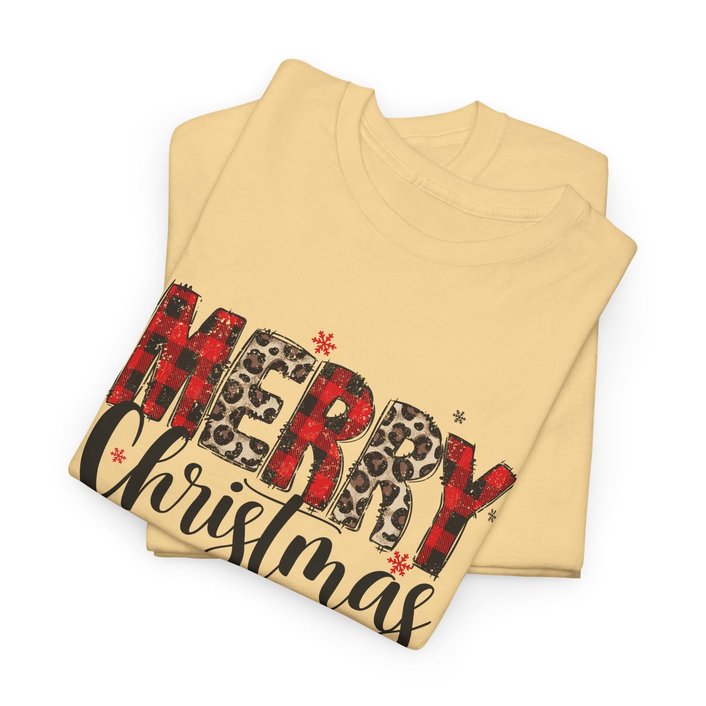 Red Plaid & Leopard Print Merry Christmas Tee