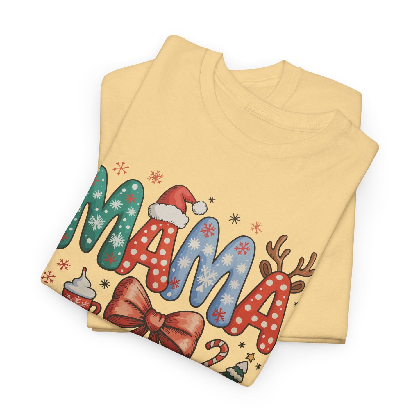 Cute Holiday MAMA Shirt | With Santa Hat, Bow, and Christmas Tree Graphic