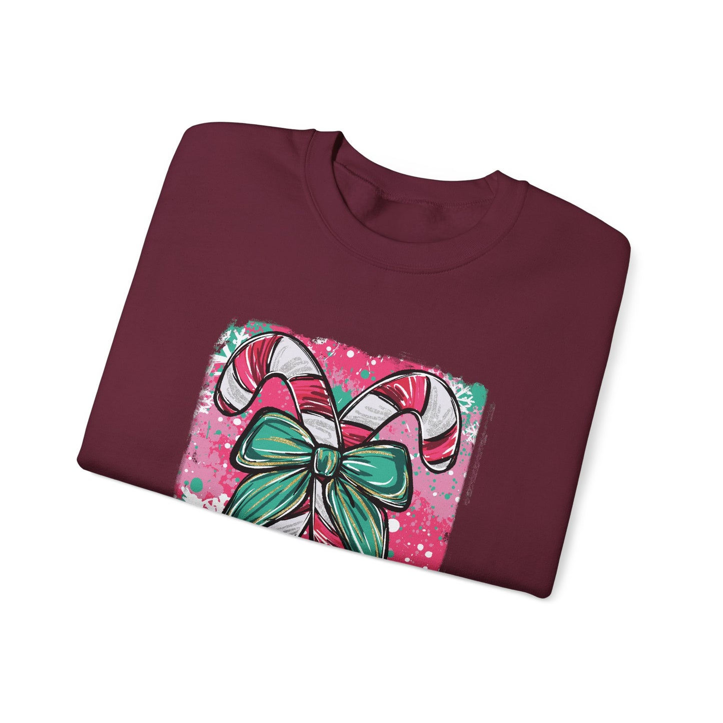 Cute Holiday Candy Cane and Bow Christmas Sweatshirt