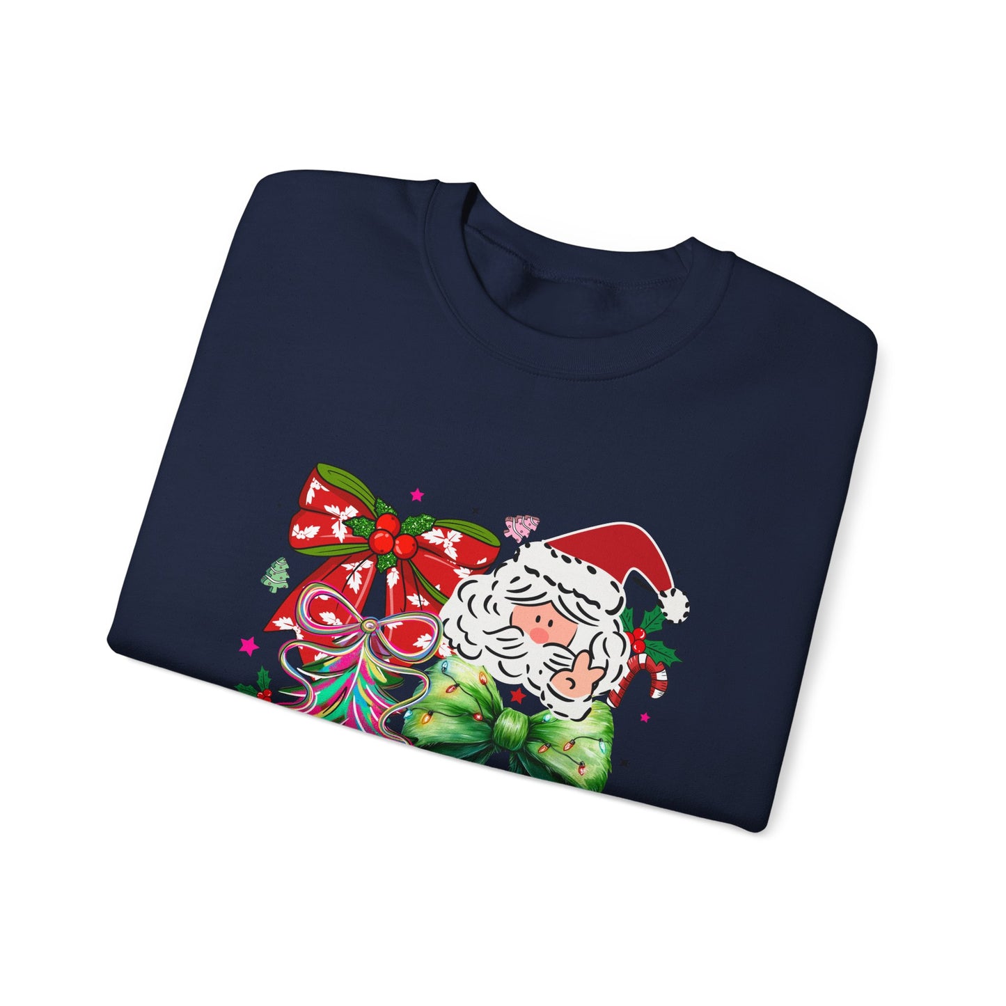 Festive Vibrant Retro Santa and Christmas Bow Graphic Sweatshirt