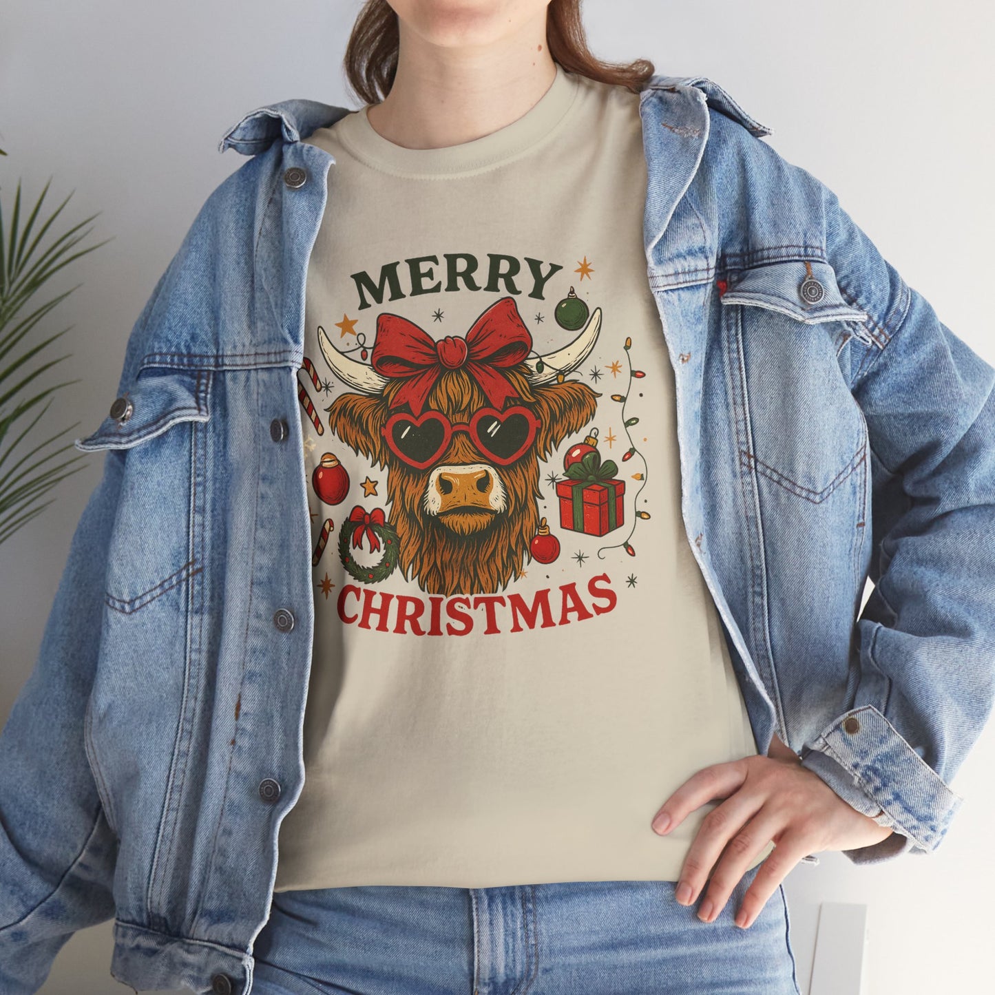 Cozy Highland Sassy Cow with Bow & Sunglasses Christmas Tee