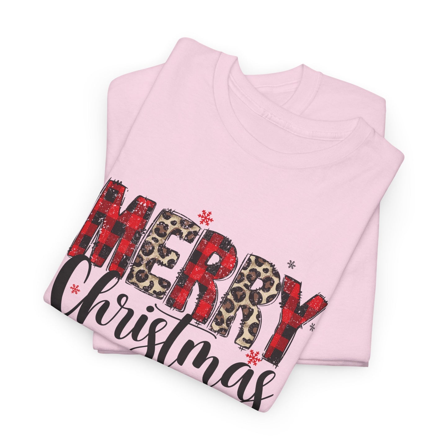 Red Plaid & Leopard Print Merry Christmas Tee