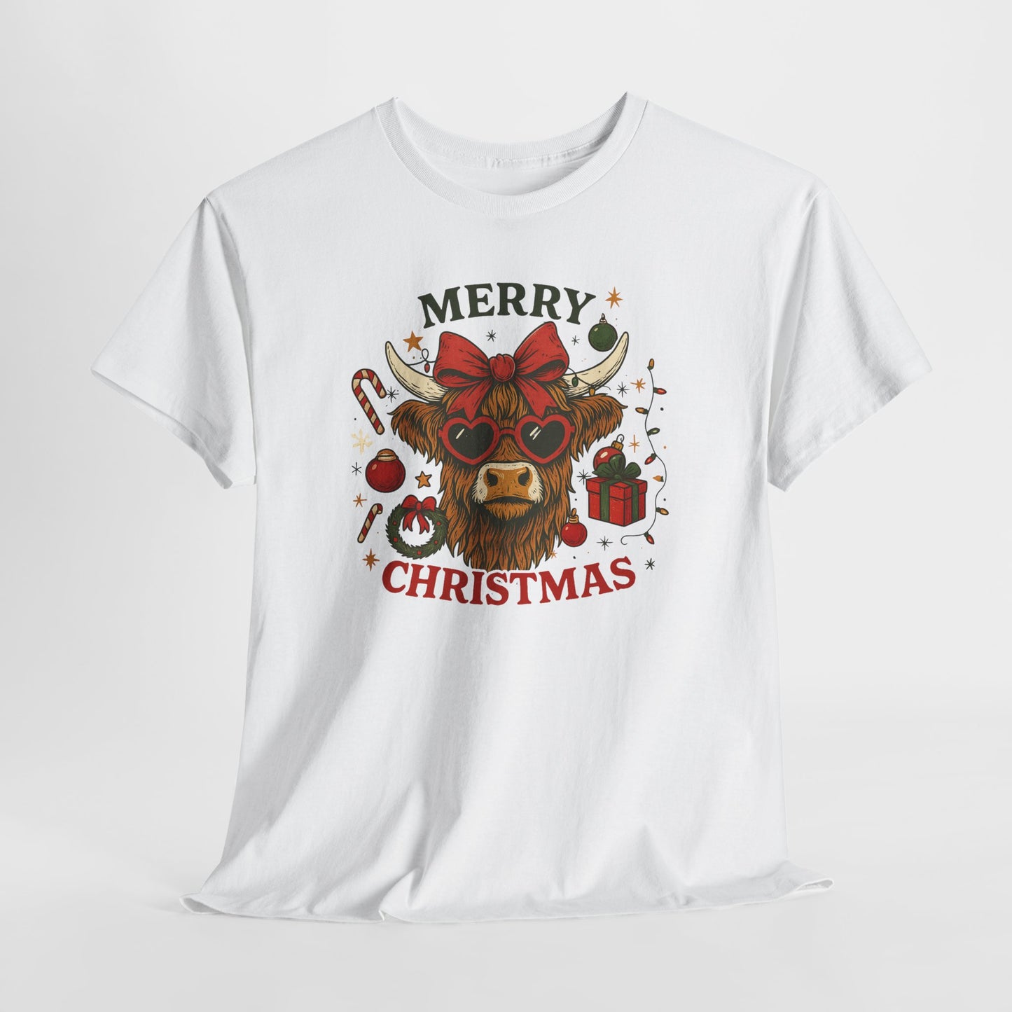 Cozy Highland Sassy Cow with Bow & Sunglasses Christmas Tee