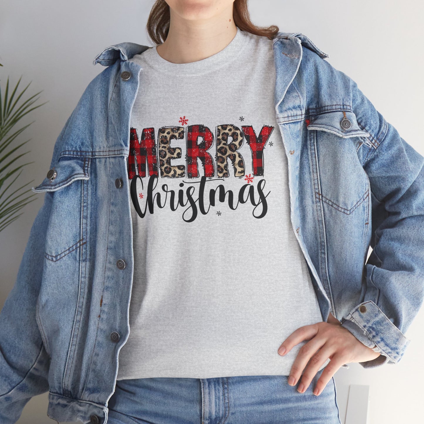 Red Plaid & Leopard Print Merry Christmas Tee