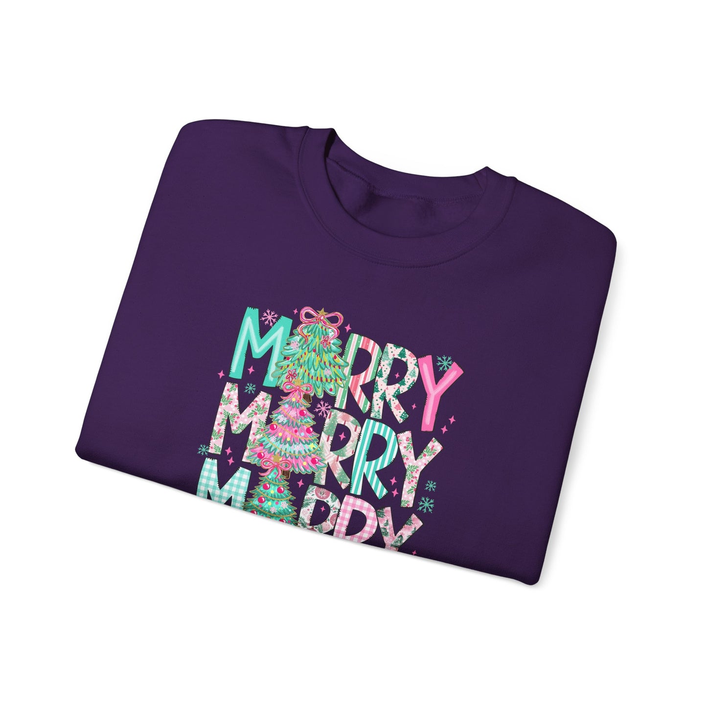 Bold Merry Merry Merry Pink Teal Christmas Sweatshirt