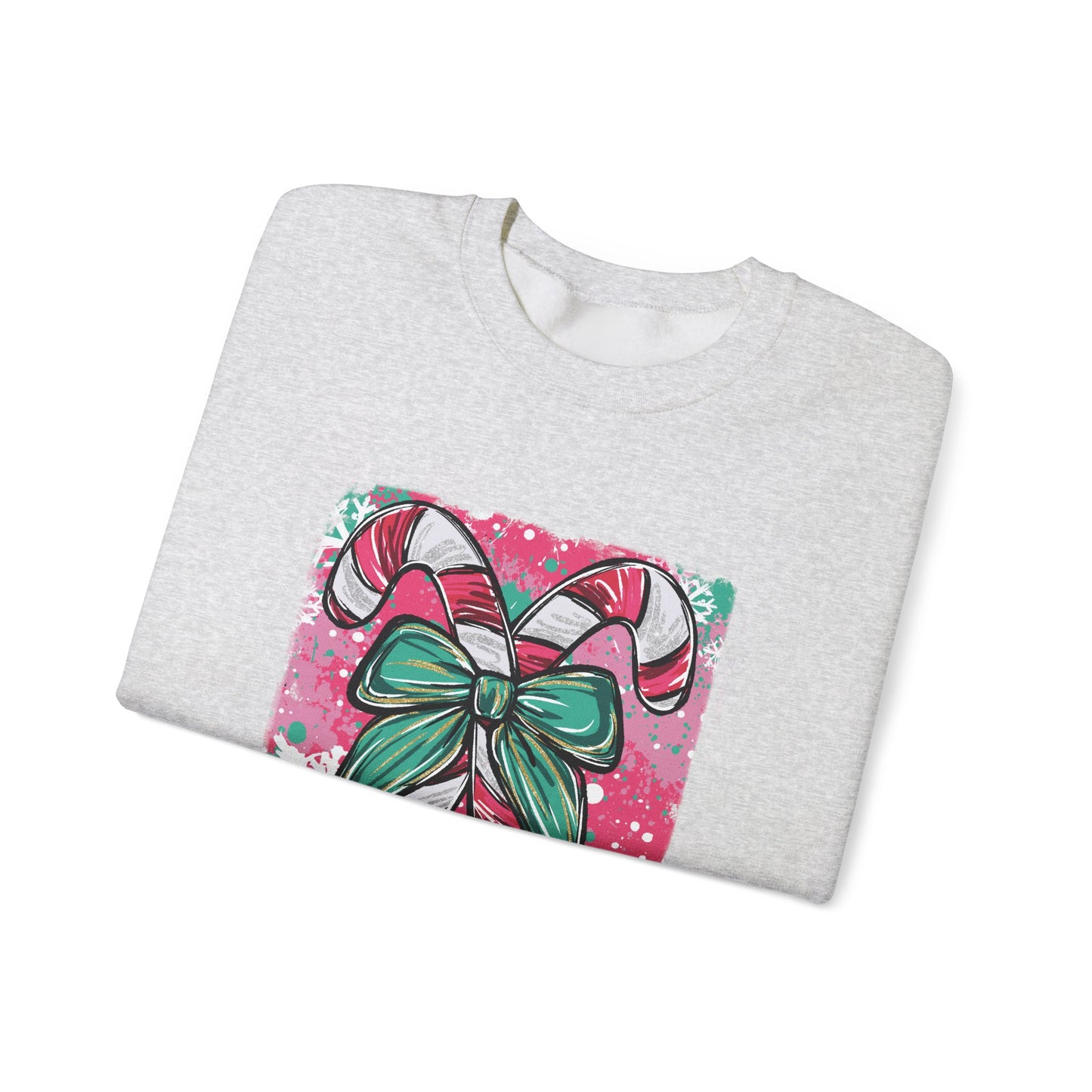 Cute Holiday Candy Cane and Bow Christmas Sweatshirt