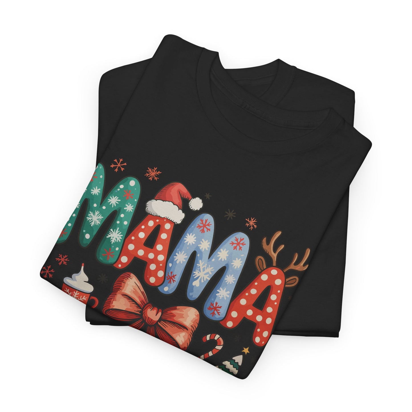 Cute Holiday MAMA Shirt | With Santa Hat, Bow, and Christmas Tree Graphic