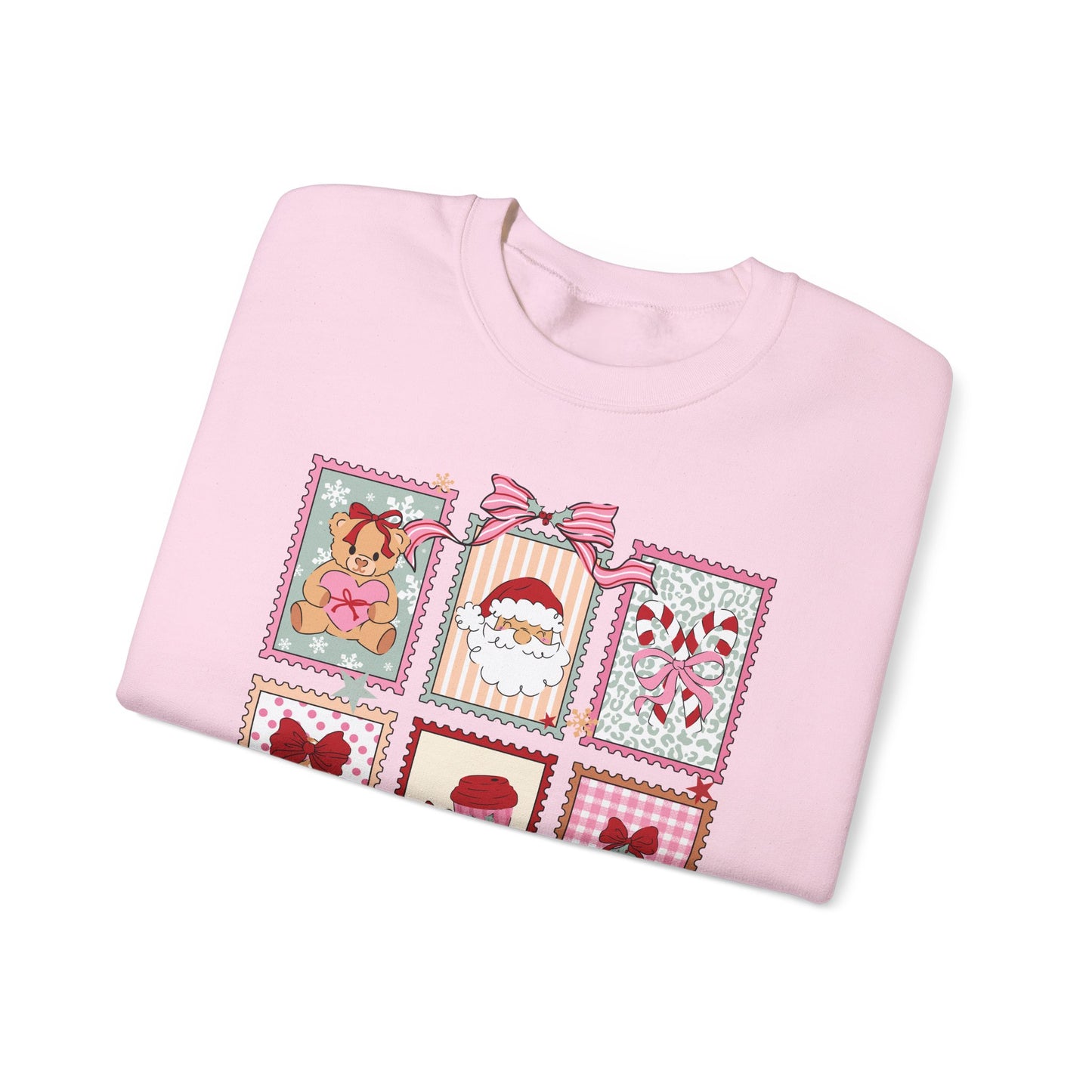 Retro Santa and Reindeer Christmas Stamp Festive Patchwork Holiday Block Sweatshirt