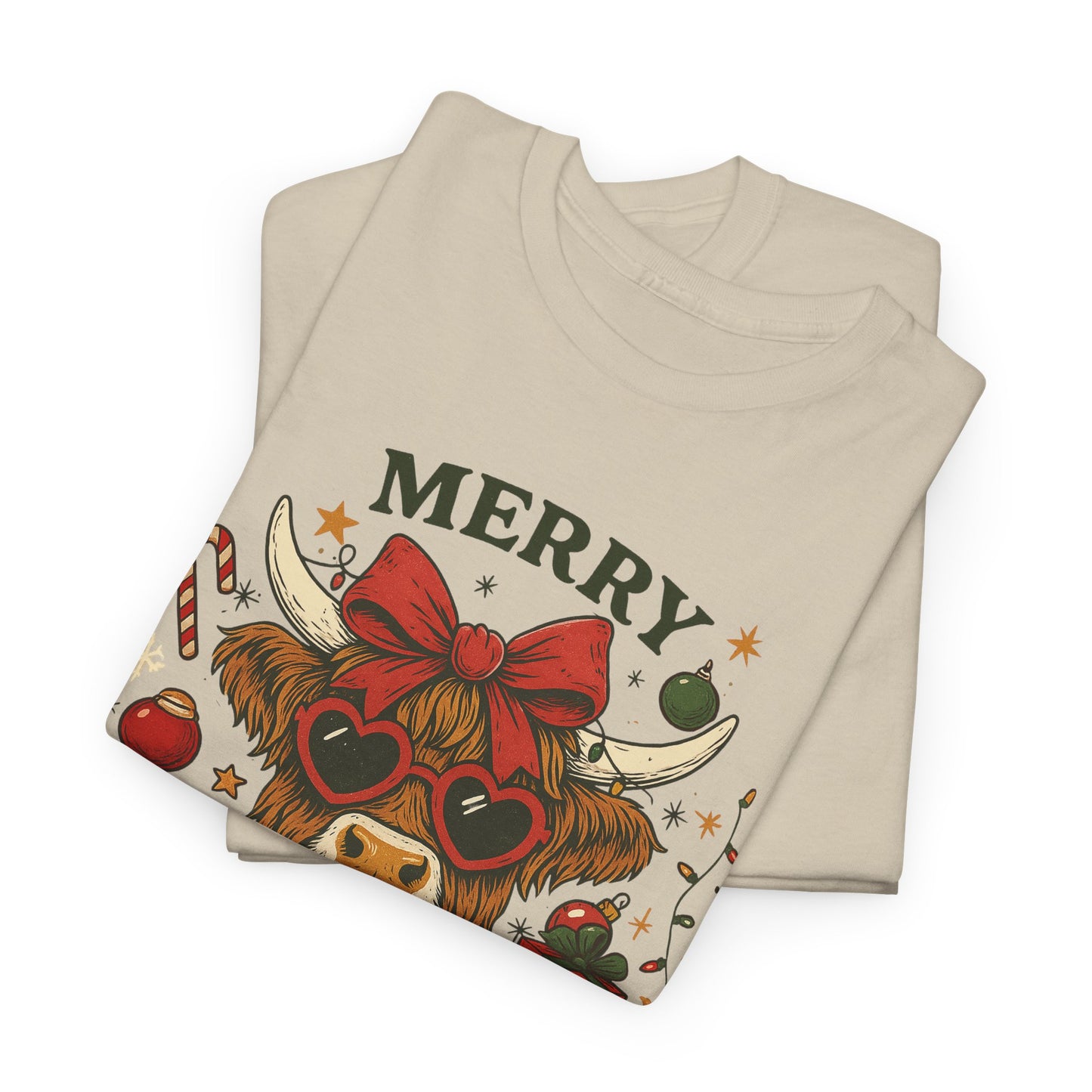 Cozy Highland Sassy Cow with Bow & Sunglasses Christmas Tee