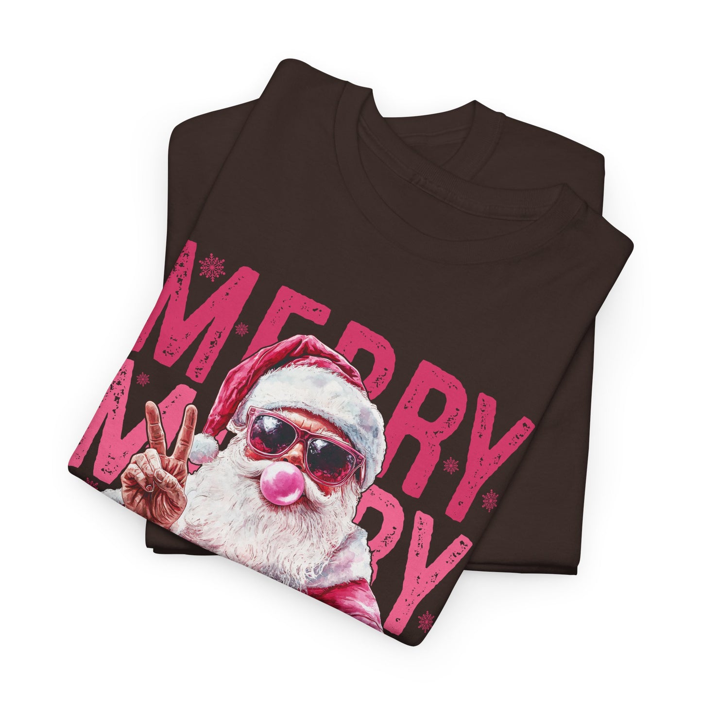 Cool Santa in Sunglasses & Pink Bubble Gum Sassy Christmas Graphic Tee