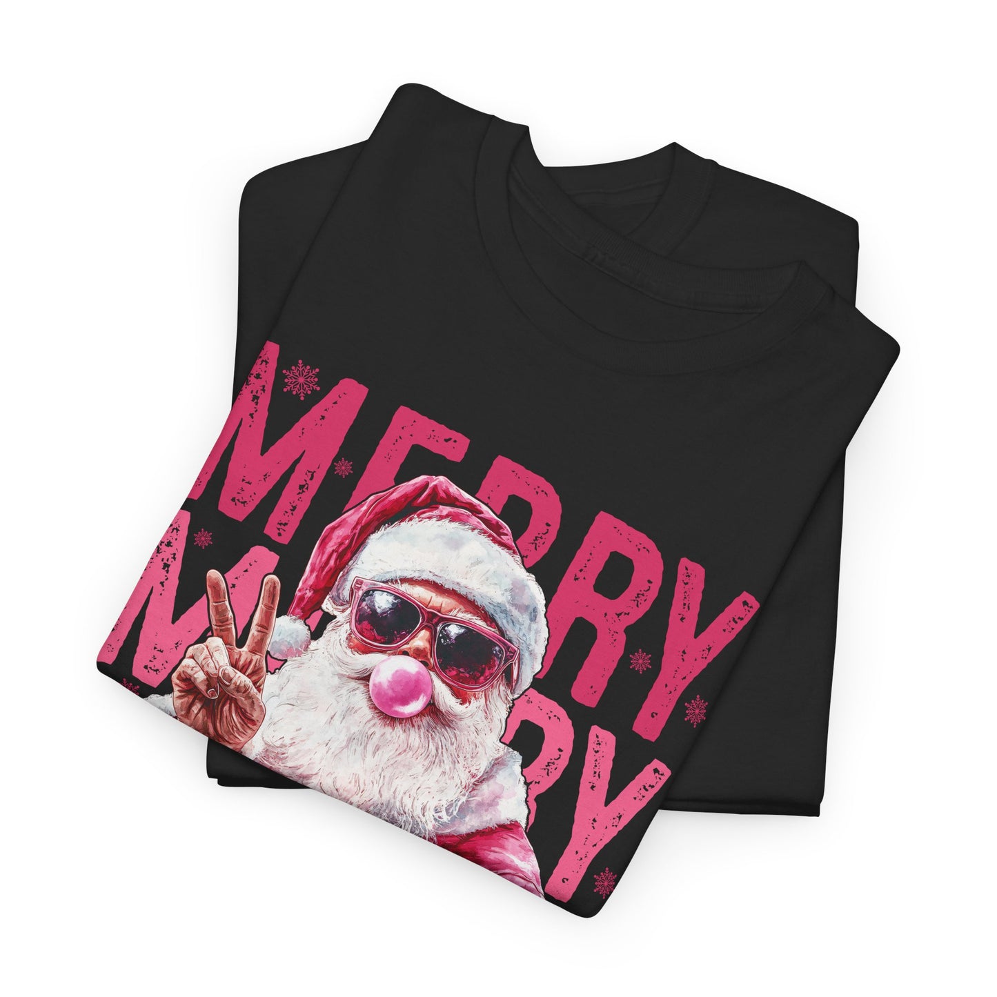 Cool Santa in Sunglasses & Pink Bubble Gum Sassy Christmas Graphic Tee