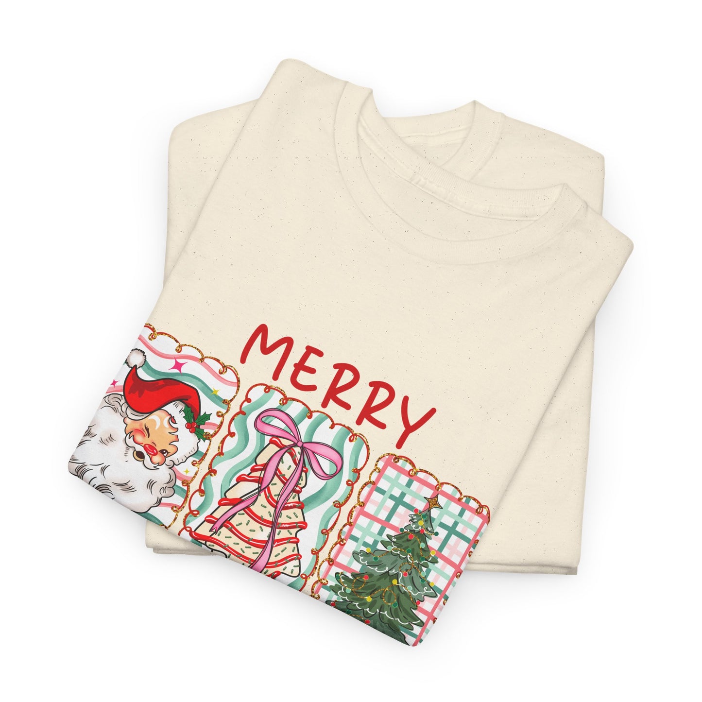 MERRY CHRISTMAS Grid T-Shirt | Santa, Tree, and Plaid Window Pane Tee