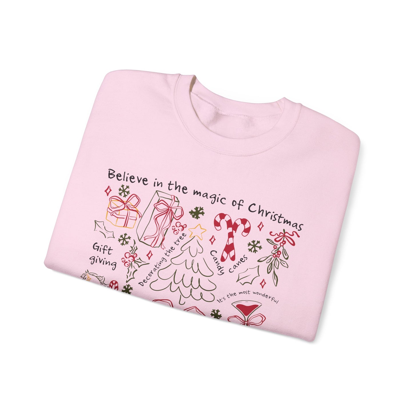 Believe in the Magic of Christmas Doodle Festive Holiday Cozy Crewneck Sweatshirt